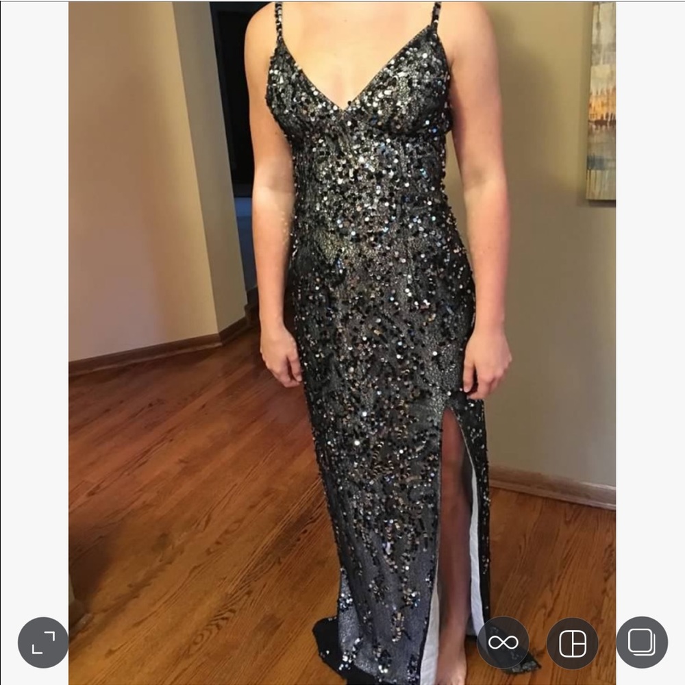 Sequin silver and black prom dress